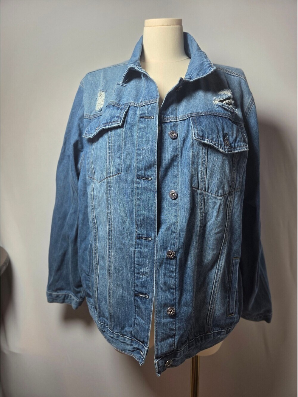 RISEN Los Angeles Distressed Denim Jacket 3XL Plus Size Oversized Trucker